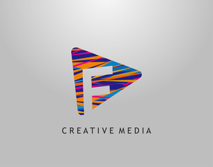 F Letter Logo. Play Media Concept Design Perfect for Cinema, Movie, Music,Video Streaming Icon or symbol.