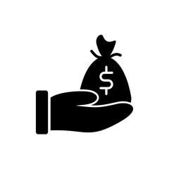 Dollar money and hand glyph icon design. Finance vector illustration. Business black icon vector.