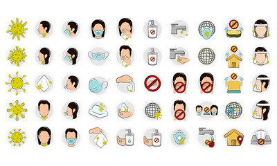 Coronavirus prevention and protection icon stickers