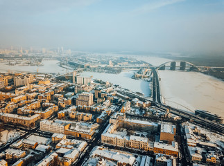 Kontraktova Square on Podil in Kyiv, aerial view