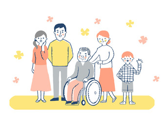 車椅子のおじいちゃんと家族