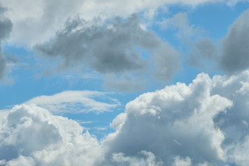 White and thunderclouds in the blue sky.