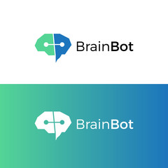 Brain + robot eyes. BrainBot logo. Icon vector.