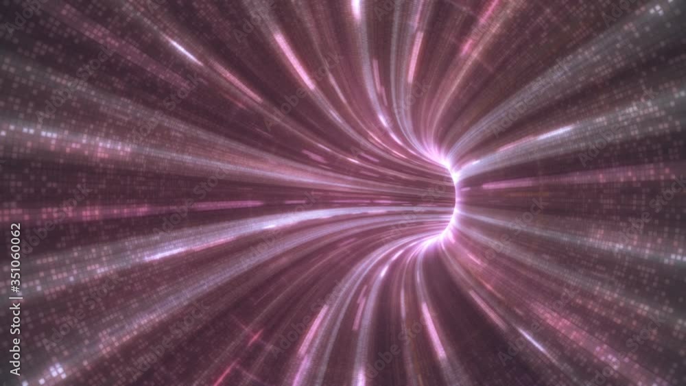 Poster camera running into an high speed purple energy tunnel loop