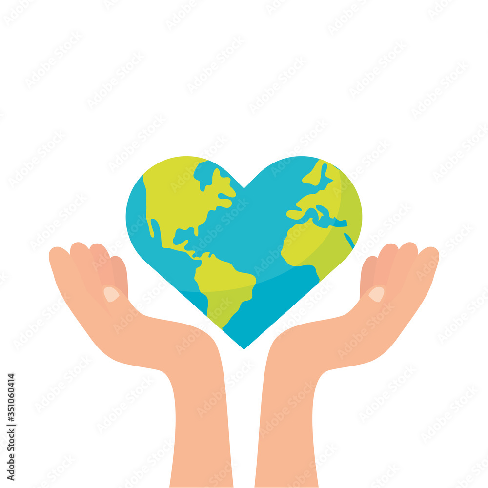 Wall mural hands lifting world planet earth with heart shape