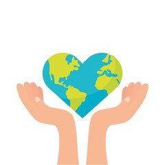 hands lifting world planet earth with heart shape
