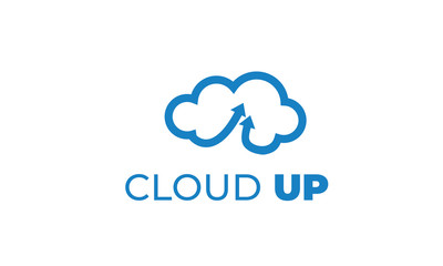 CLOUD UP LOGO can be used for upload icon - download icon - hosting logo - website logo - share icon - with illustration sky blue color , with VEctor EPS 10  