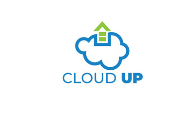 CLOUD UP LOGO can be used for upload icon - download icon - hosting logo - website logo - share icon - with illustration sky blue color , with VEctor EPS 10  