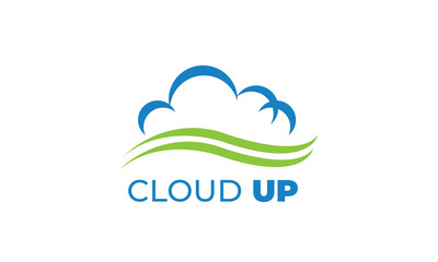 CLOUD UP LOGO can be used for upload icon - download icon - hosting logo - website logo - share icon - with illustration sky blue color , with VEctor EPS 10  