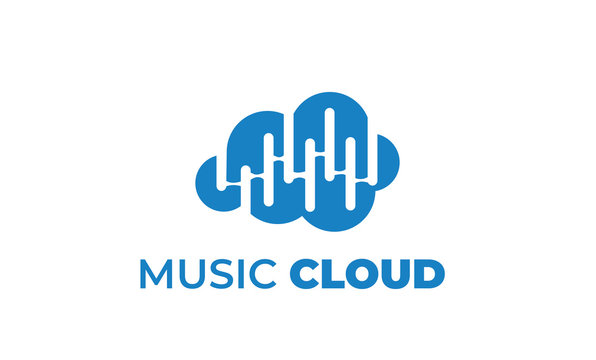 CLOUD MUSIC LOGO Can Be Used For Studio Music Logos - Mp3 Website Logos, Website Music - Sound Icon - Download Music Icon, Record Logos  With Illustration Sky Blue Color, With Vector EPS 10  