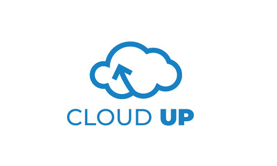 CLOUD UP LOGO can be used for upload icon - download icon - hosting logo - website logo - share icon - with illustration sky blue color , with VEctor EPS 10  