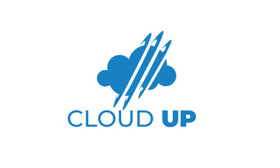 CLOUD UP LOGO can be used for upload icon - download icon - hosting logo - website logo - share icon - with illustration sky blue color , with VEctor EPS 10  