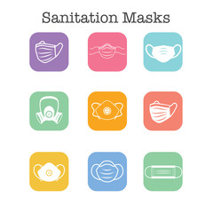 Sanitation and protection facemask ppe icon set w respiratory face masks