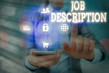 Word writing text Job Description. Business photo showcasing a formal account of an employee s is...