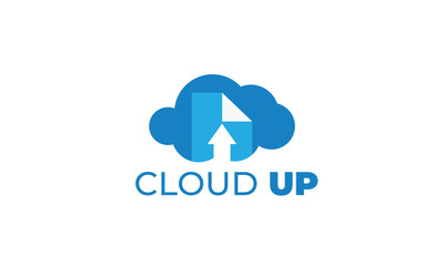 CLOUD UP LOGO can be used for upload icon - download icon - hosting logo - website logo - share icon - with illustration sky blue color , with VEctor EPS 10  