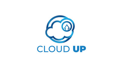 CLOUD UP LOGO can be used for upload icon - download icon - hosting logo - website logo - share icon - with illustration sky blue color , with VEctor EPS 10  