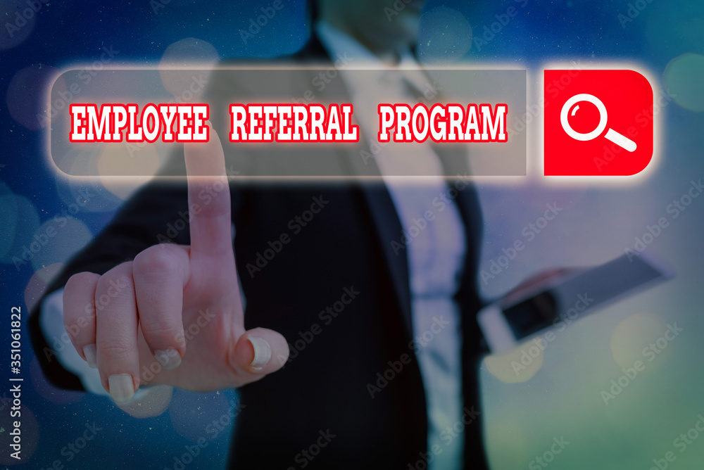 Poster conceptual hand writing showing employee referral program. concept meaning employees are rewarded fo
