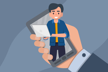 Online webinar. Distant education, training, tutorial, e-learning concept. Flat stock vector illustration.