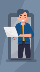 Online webinar. Distant education, training, tutorial, e-learning concept. Flat stock vector illustration for stories.