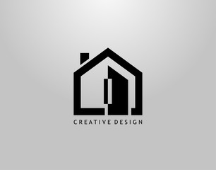 Real Estate I Letter Logo. Negative Space of Initial I and Minimalist House Shape