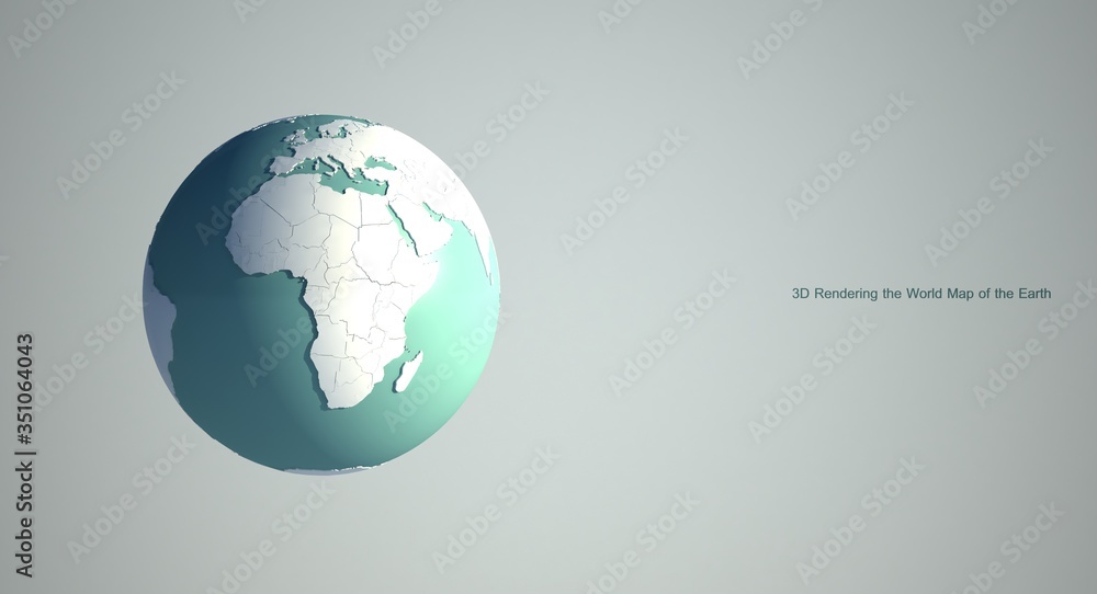 Wall mural 3d rendering of world map earth globe with white background. white world map background.