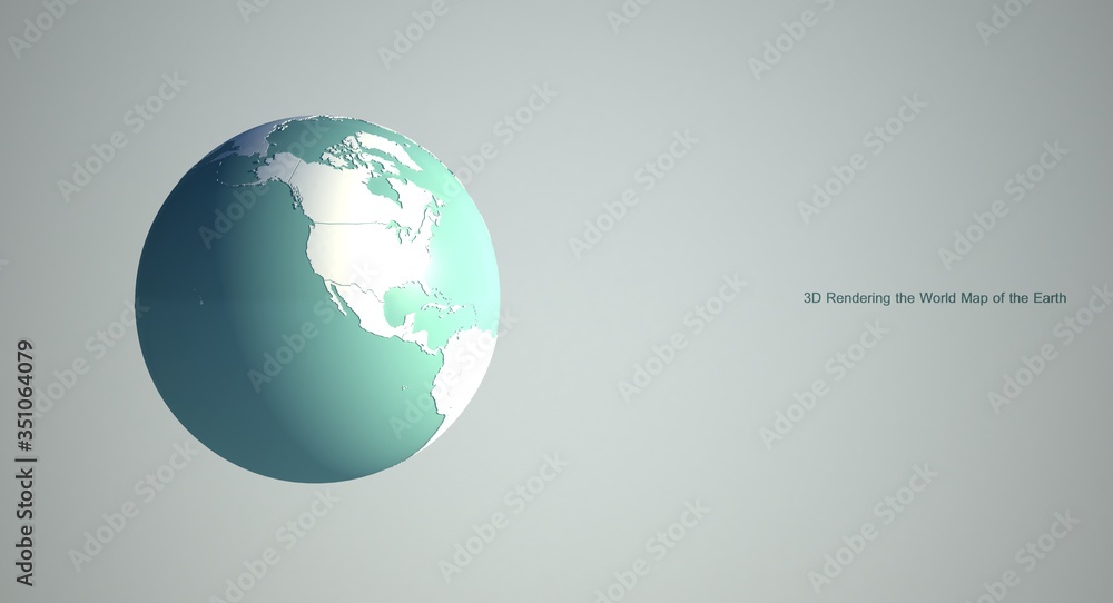 Wall mural 3d rendering of world map earth globe with white background. white world map background.