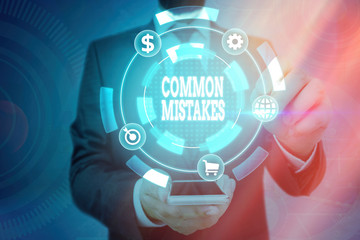Word writing text Common Mistakes. Business photo showcasing actions that are often used...