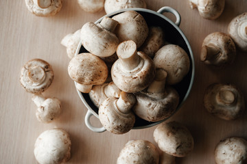 cooking porcini mushroom. tableware . mushrooms are on a plate. view from above