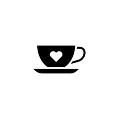 Hot coffee cup with hearts vector icon in black solid flat design icon isolated on white background