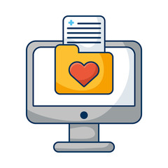 desktop computer with heart folder