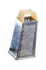 Old Used Grater Made of Stainless Steel Isolated Over Pure White Background.