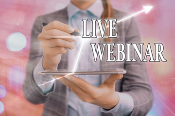 Text sign showing Live Webinar. Business photo showcasing presentation lecture or seminar...