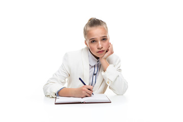 Educational Concepts. Portrait of Sad and Down  Caucasian Teenager Girl Posing with Book and Making...