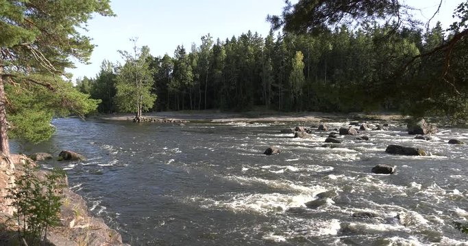 4K Kotka Langinkoski Imperial Fishing Lodge summer day high quality video, green woods, river and bridges in Finland, northern Europe
