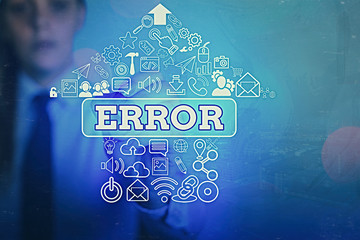 Writing note showing Error. Business concept for state or condition of being wrong in conduct...
