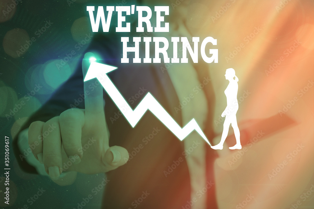 Poster handwriting text we re hiring. conceptual photo process of reviewing applications and finding candid
