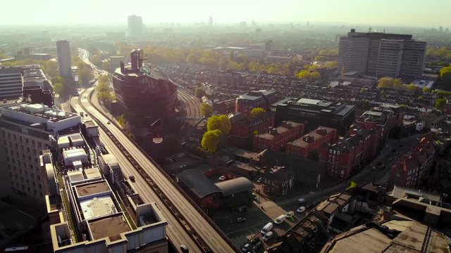 Aerial view of Hammersmith in the morning, London, UK