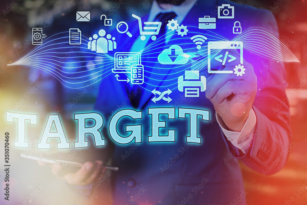 Poster conceptual hand writing showing target. concept meaning an individual object or place selected as th