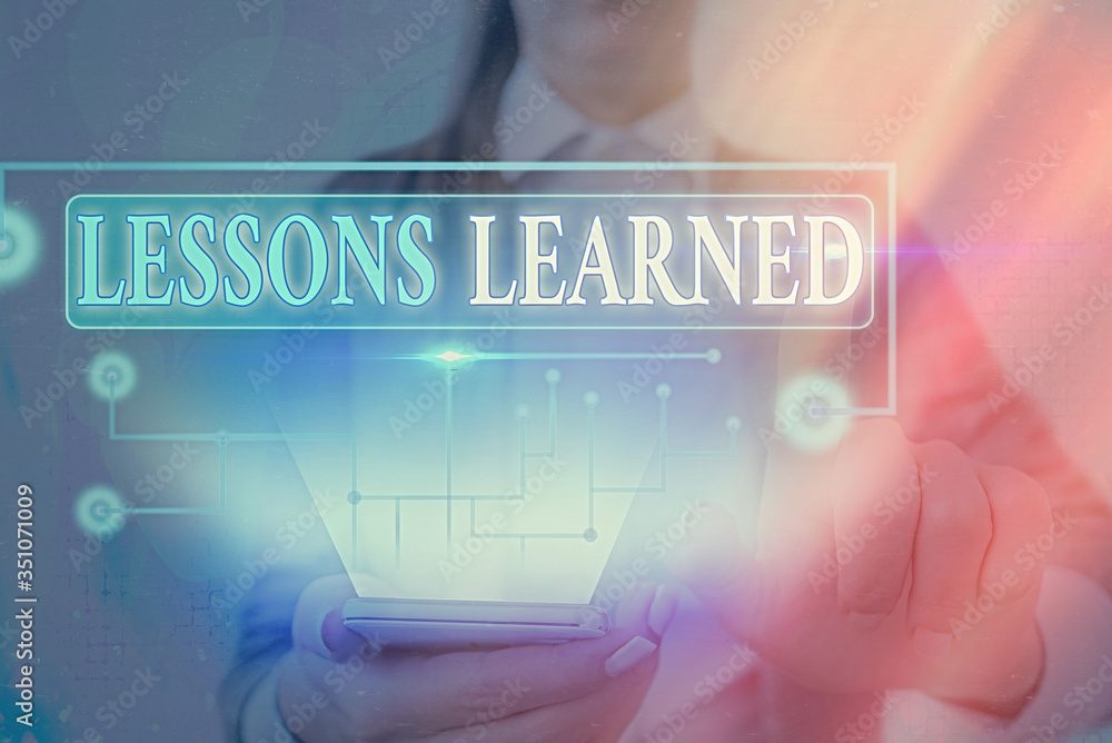 Poster text sign showing lessons learned. business photo text experiences distilled project that should act