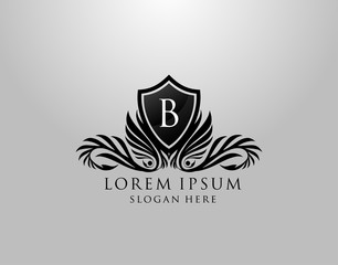 B Letter Logo. Classic Inital B Royal Shield design for Royalty, Letter Stamp, Boutique, Lable, Hotel, Heraldic, Jewelry, Photography.
