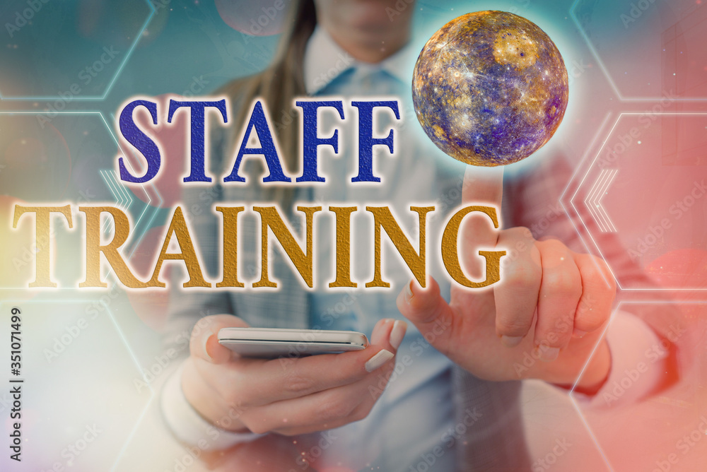 Poster handwriting text staff training. conceptual photo learn specific knowledge improve performance in cu