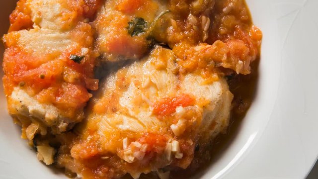 Peixada catarinense - brazilian fish stew with smoke. Top view.
