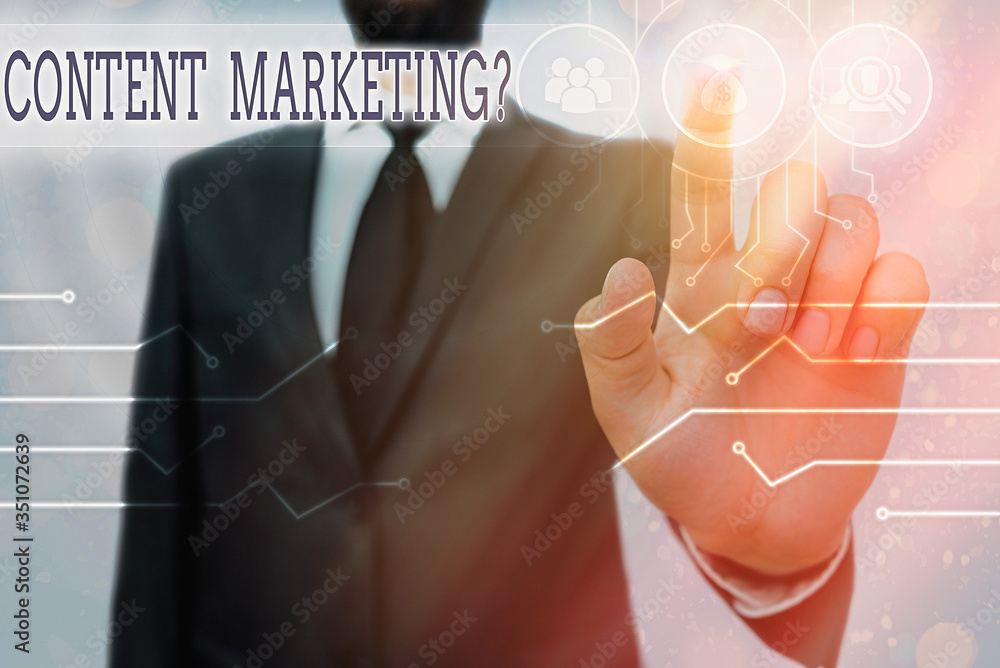 Aufkleber writing note showing content marketing question. business concept for involves creation and sharing 