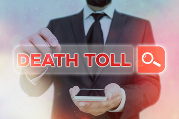 Handwriting text Death Toll. Conceptual photo the number of deaths resulting from a particular...