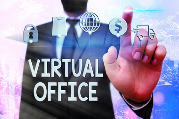 Conceptual hand writing showing Virtual Office. Concept meaning operational domain of any business...
