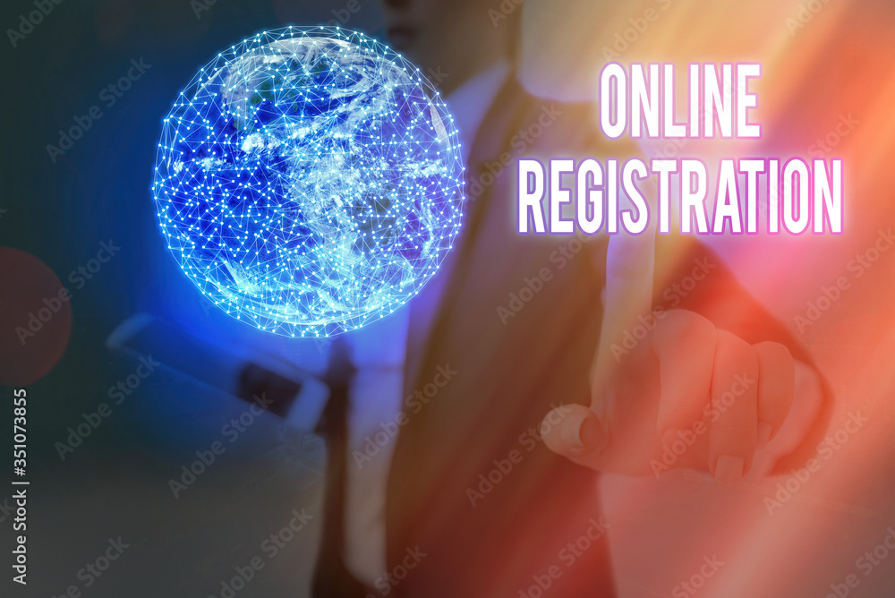 Aufkleber word writing text online registration. business photo showcasing system for subscribing or registeri