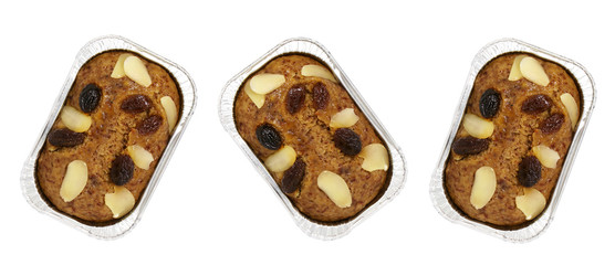 Banana cake with currants and almonds  isolate on white background