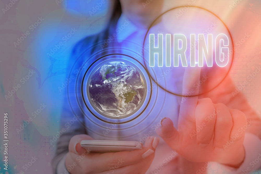 Poster writing note showing hiring. business concept for finding and establishing a working relationship wi