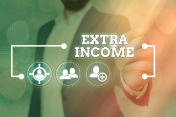 Word writing text Extra Income. Business photo showcasing Additional fund received or earned from a...