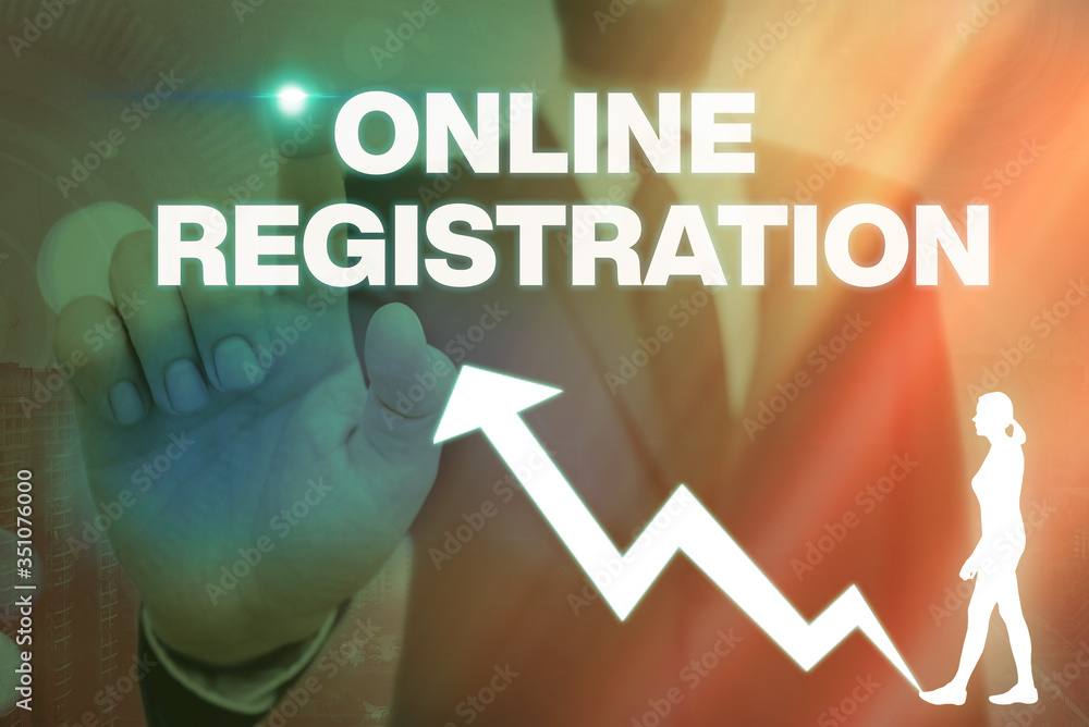 Poster handwriting text writing online registration. conceptual photo system for subscribing or registering